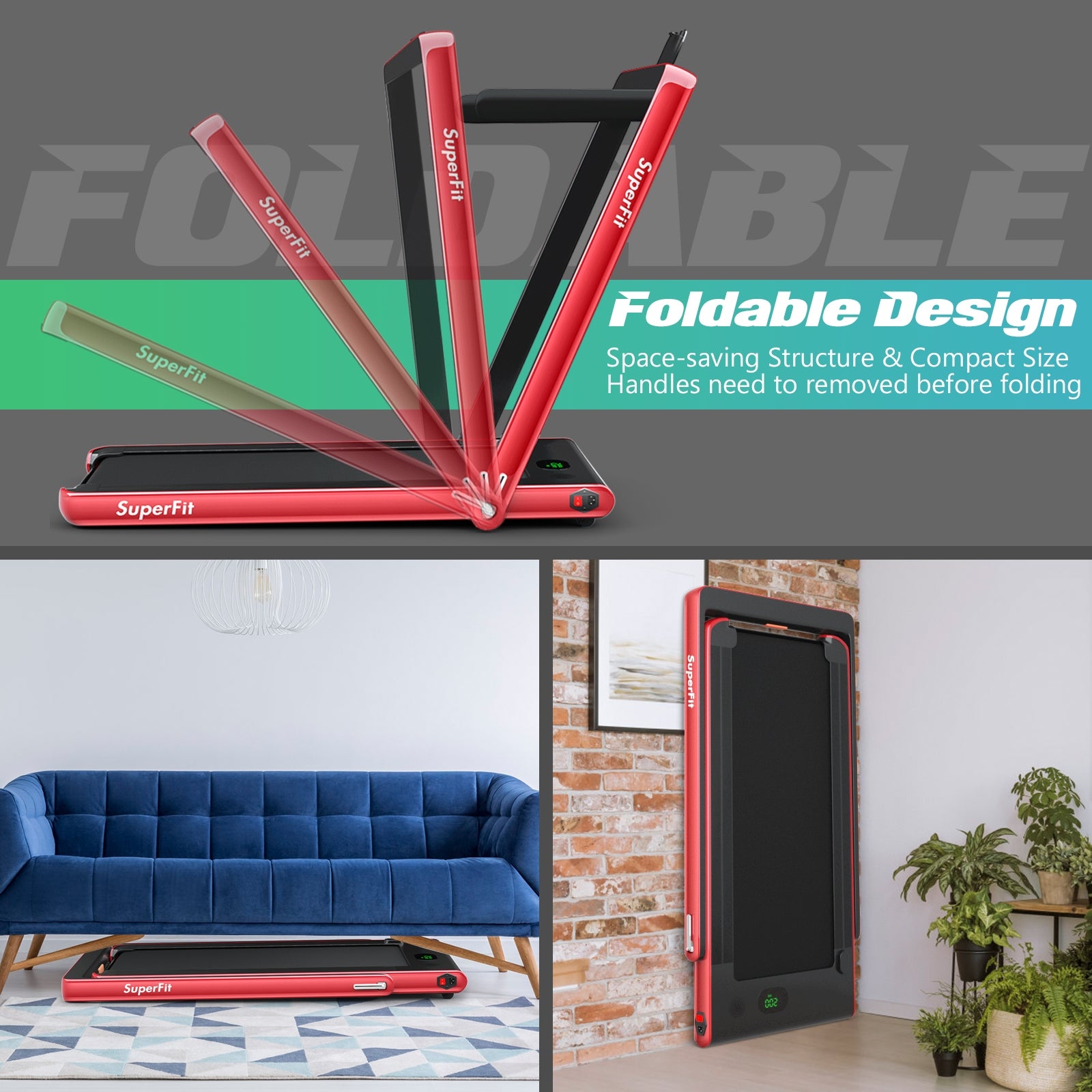2.25HP 2 In 1 Folding Treadmill, Red Treadmills at Gallery Canada