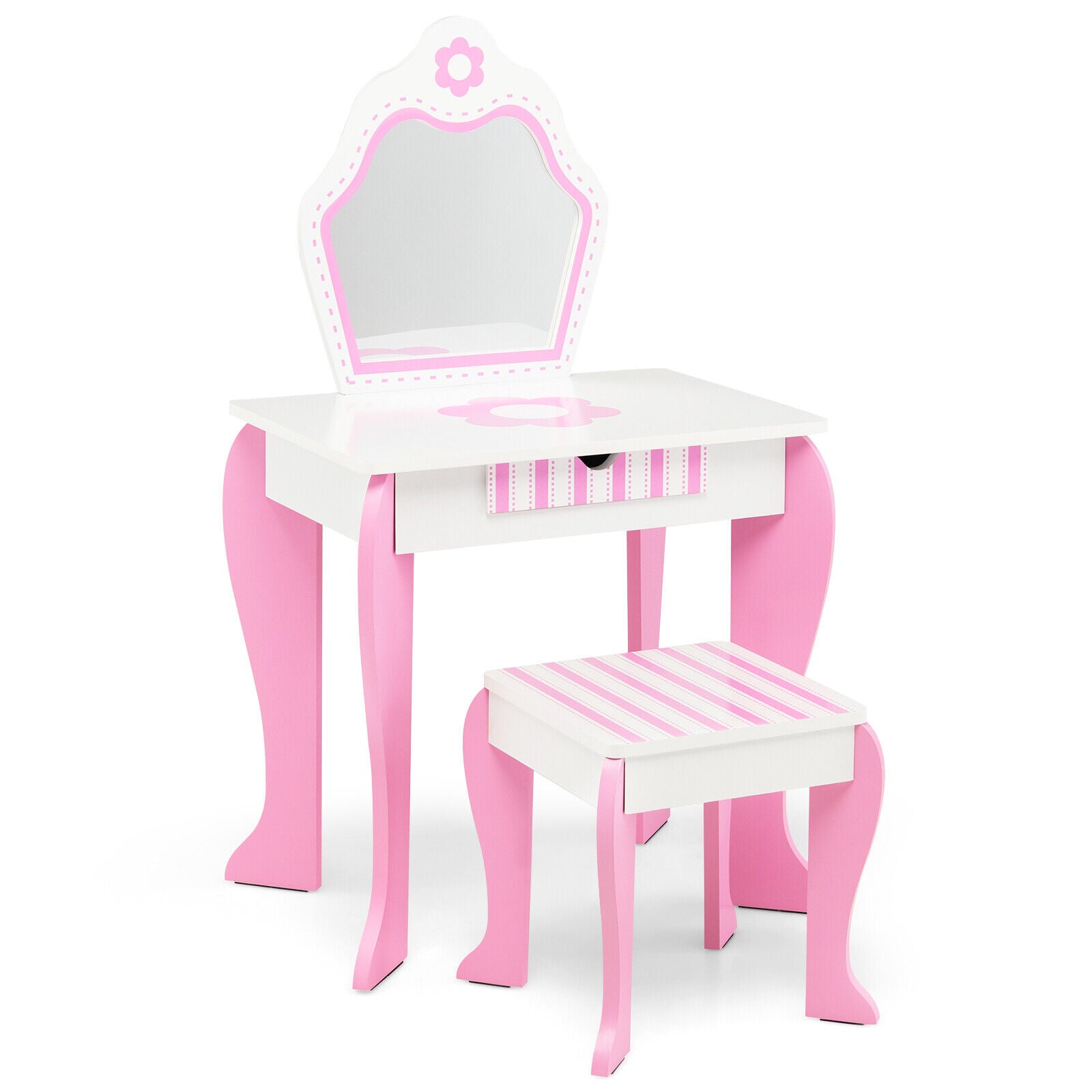 2-in-1 Toddler Vanity Set with Detachable Top and Cute Flower Patterns, White Kids Vanities at Gallery Canada
