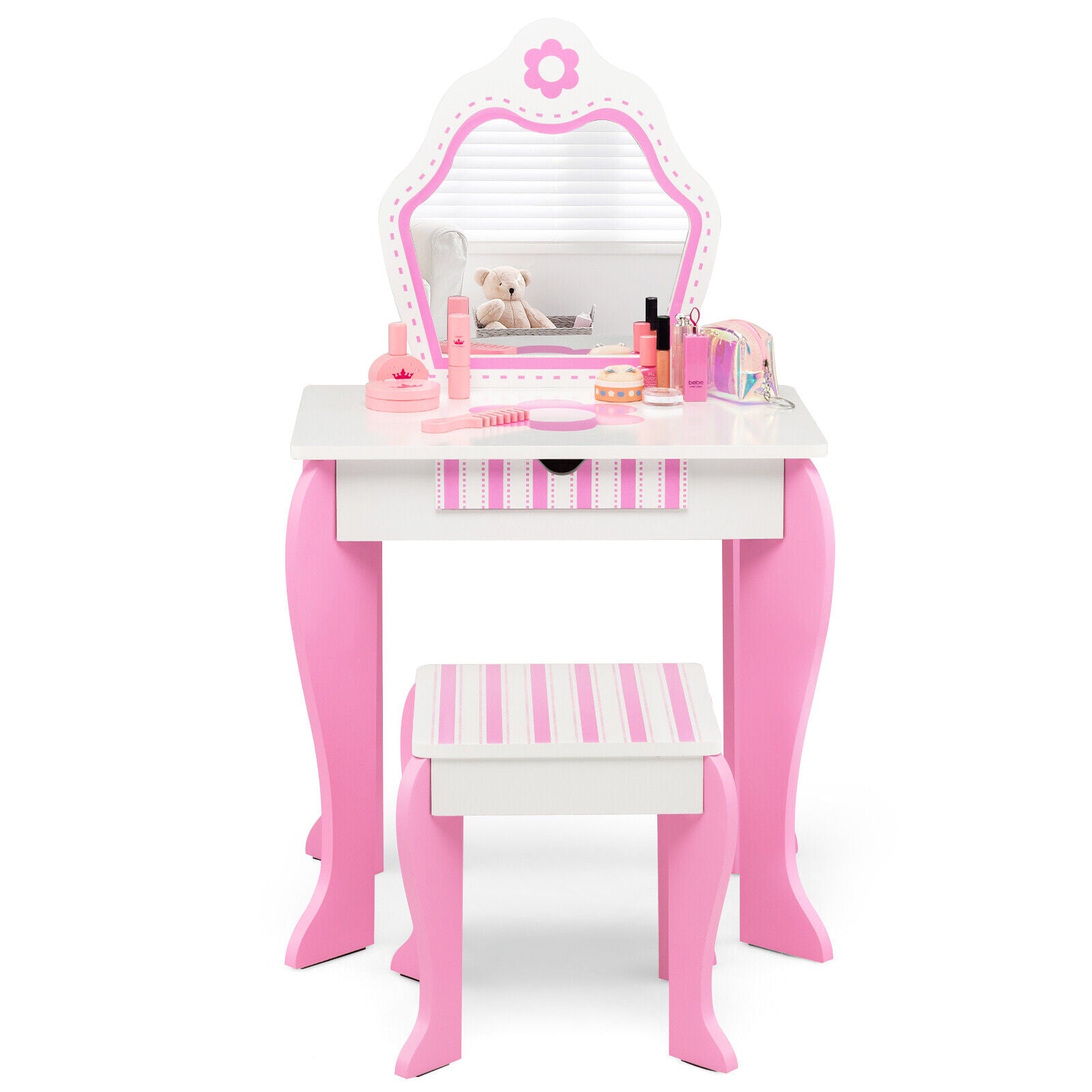 2-in-1 Toddler Vanity Set with Detachable Top and Cute Flower Patterns, White Kids Vanities at Gallery Canada