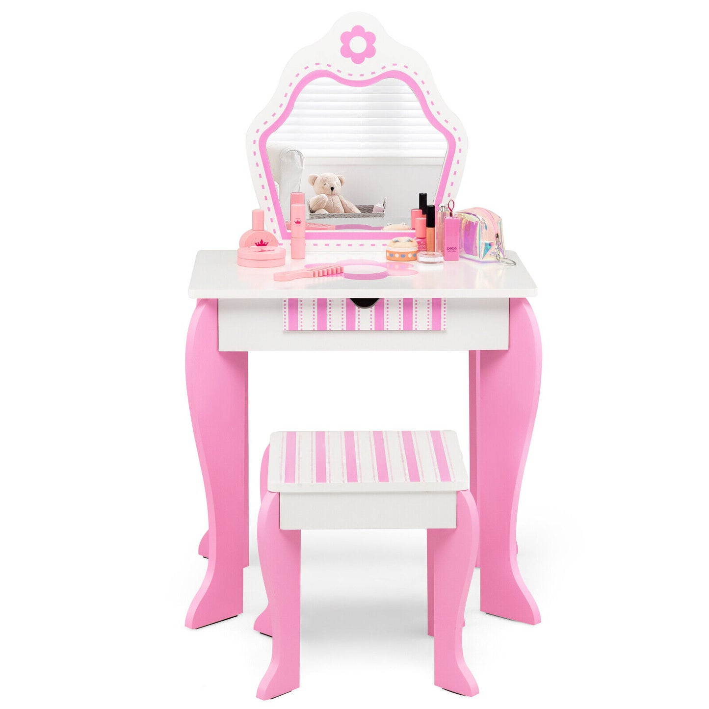 2-in-1 Toddler Vanity Set with Detachable Top and Cute Flower Patterns, White Kids Vanities at Gallery Canada