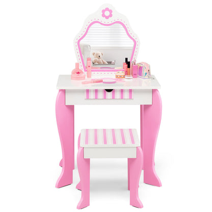 2-in-1 Toddler Vanity Set with Detachable Top and Cute Flower Patterns, White Kids Vanities at Gallery Canada