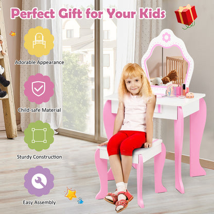 2-in-1 Toddler Vanity Set with Detachable Top and Cute Flower Patterns, White Kids Vanities at Gallery Canada