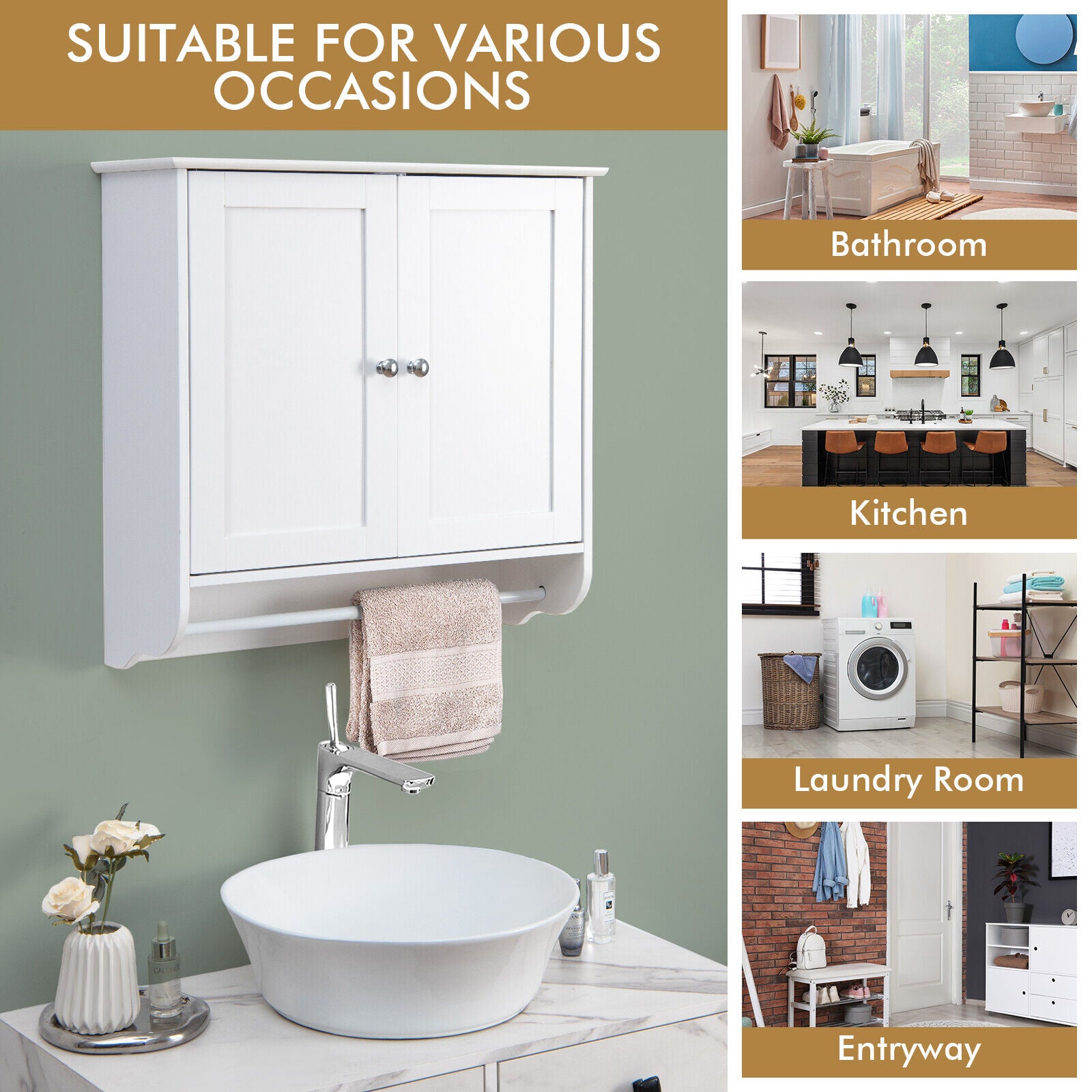 Wall Mounted Bathroom Medicine Cabinet With Towel Bar, White Wall Cabinets at Gallery Canada