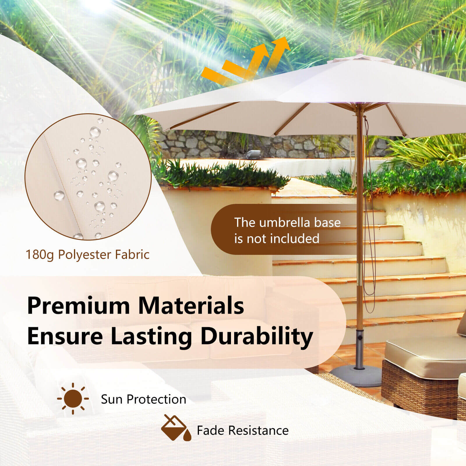 Adjustable 10 Feet Wooden Outdoor Umbrella, Beige Outdoor Umbrellas at Gallery Canada