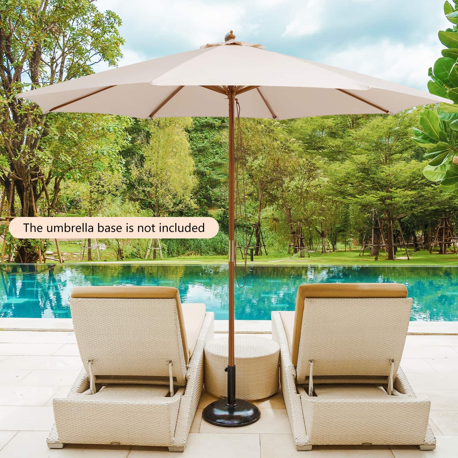 Adjustable 10 Feet Wooden Outdoor Umbrella, Beige Outdoor Umbrellas at Gallery Canada