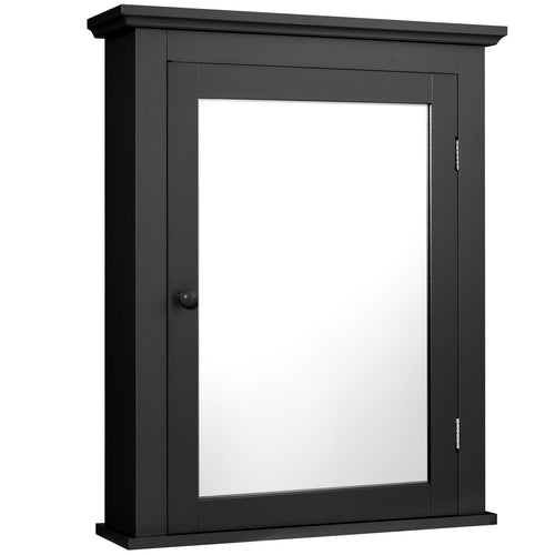 Wall Mounted Bathroom Mirror Cabinet, 5-Level Height-Adjustable Shelf, Black