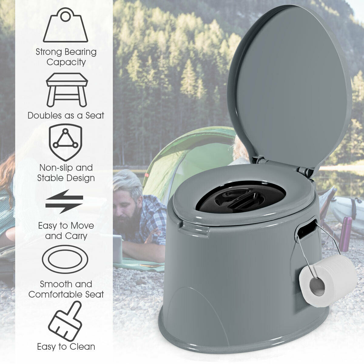 5L Portable Travel Toilet With Paper Holder, Gray Portable Toilets & Showers at Gallery Canada