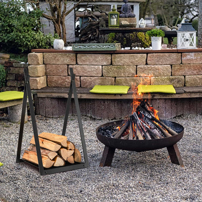 Triangle Firewood Rack With Raised Base, Black Log Storage at Gallery Canada