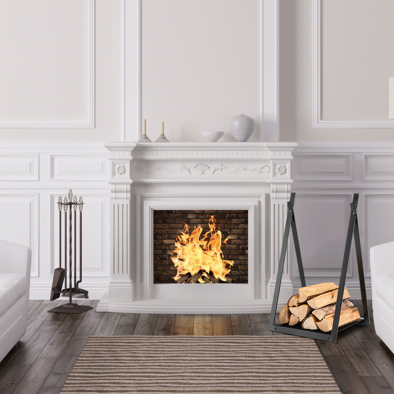 Triangle Firewood Rack With Raised Base, Black Log Storage at Gallery Canada