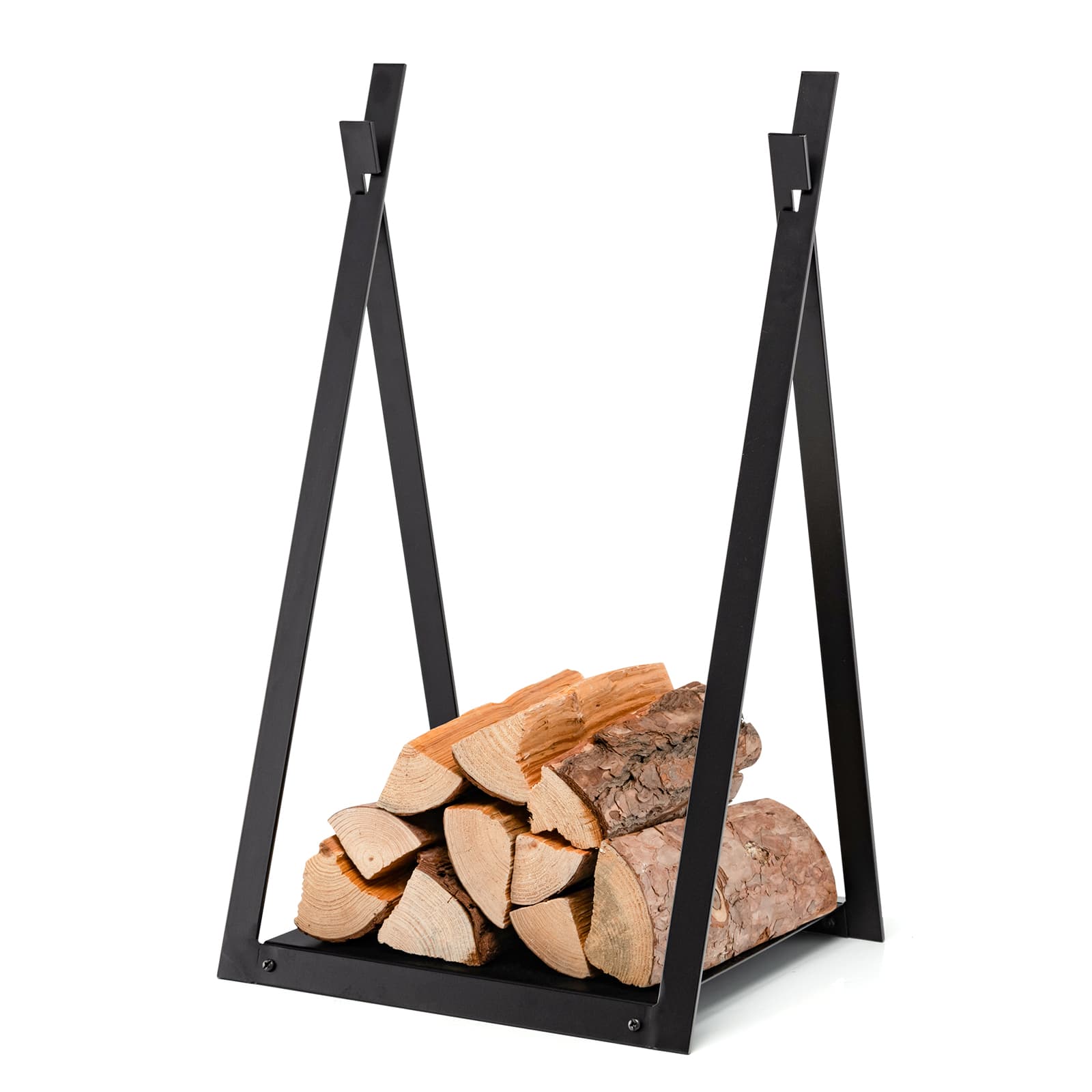 Triangle Firewood Rack With Raised Base, Black Log Storage at Gallery Canada