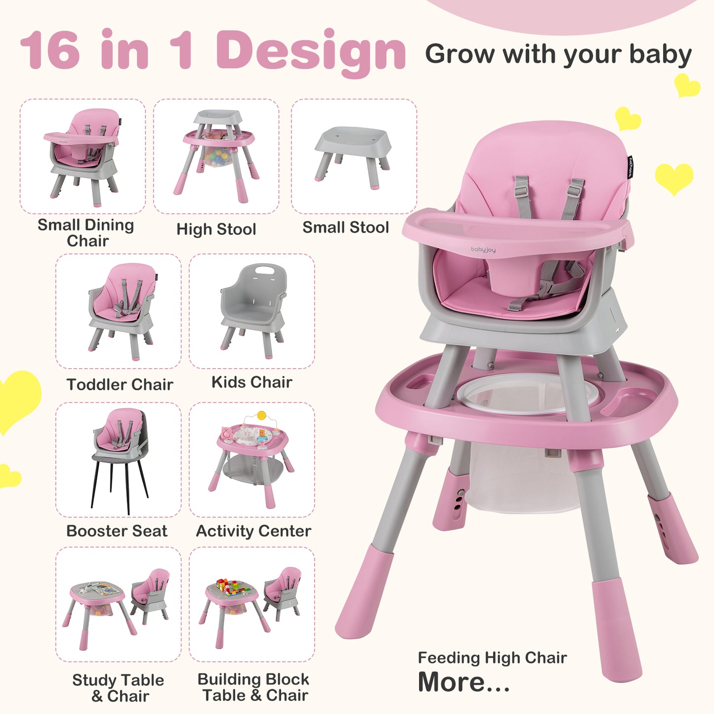 16-In-1 Baby High Chair With Activity Center, Booster Seat, Pink High Chairs at Gallery Canada