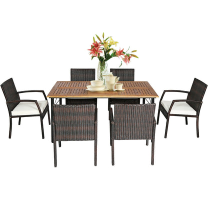 7Pcs Patio Rattan Dining Set, Cushioned, White, Warm White Patio Dining Sets at Gallery Canada