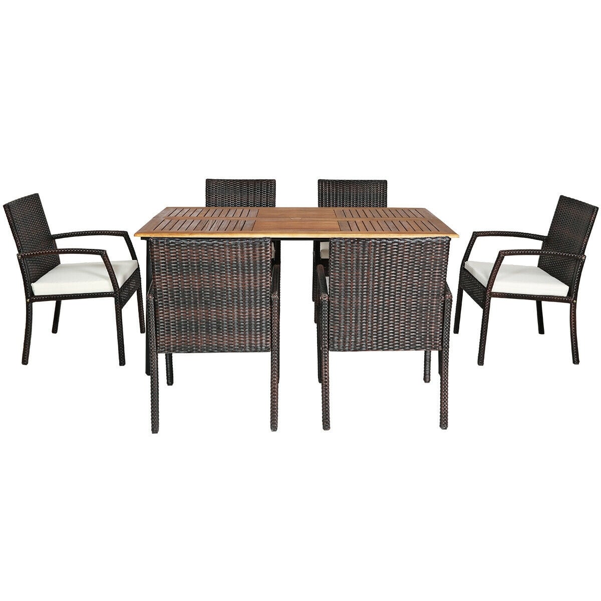 7Pcs Patio Rattan Dining Set, Cushioned, White, Warm White Patio Dining Sets at Gallery Canada