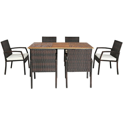 7Pcs Patio Rattan Dining Set, Cushioned, White, Warm White Patio Dining Sets at Gallery Canada