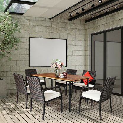 7Pcs Patio Rattan Dining Set, Cushioned, White, Warm White Patio Dining Sets at Gallery Canada