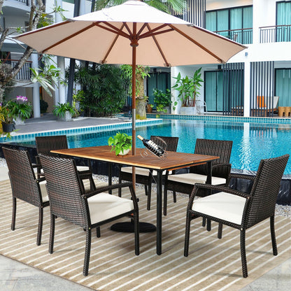 7Pcs Patio Rattan Dining Set, Cushioned, White, Warm White Patio Dining Sets at Gallery Canada