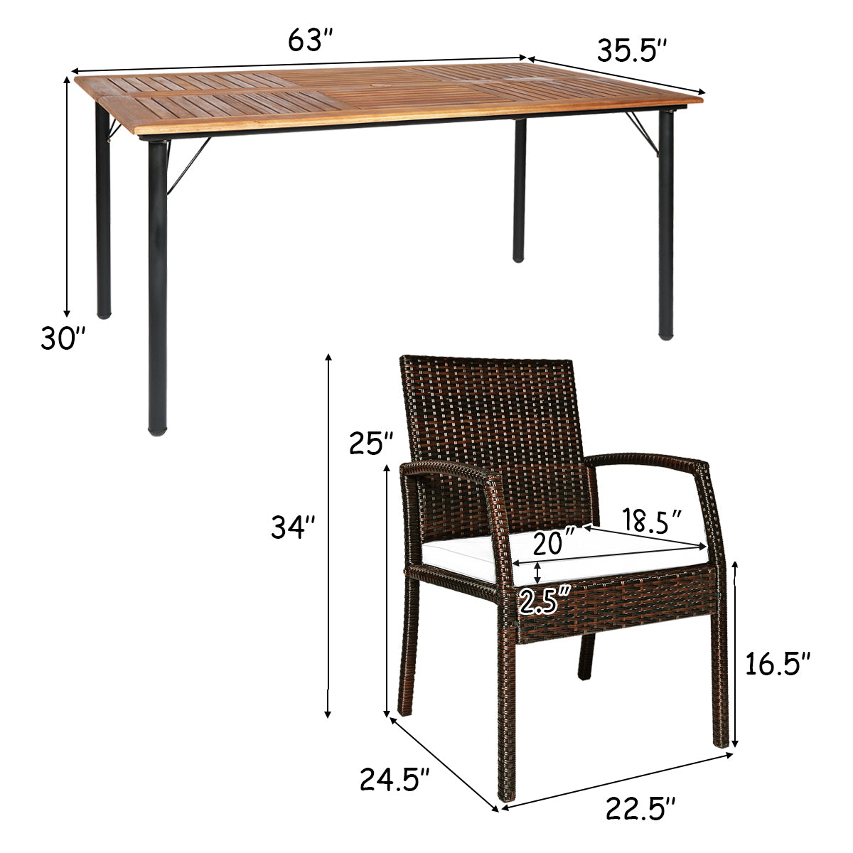 7Pcs Patio Rattan Dining Set, Cushioned, White, Warm White Patio Dining Sets at Gallery Canada