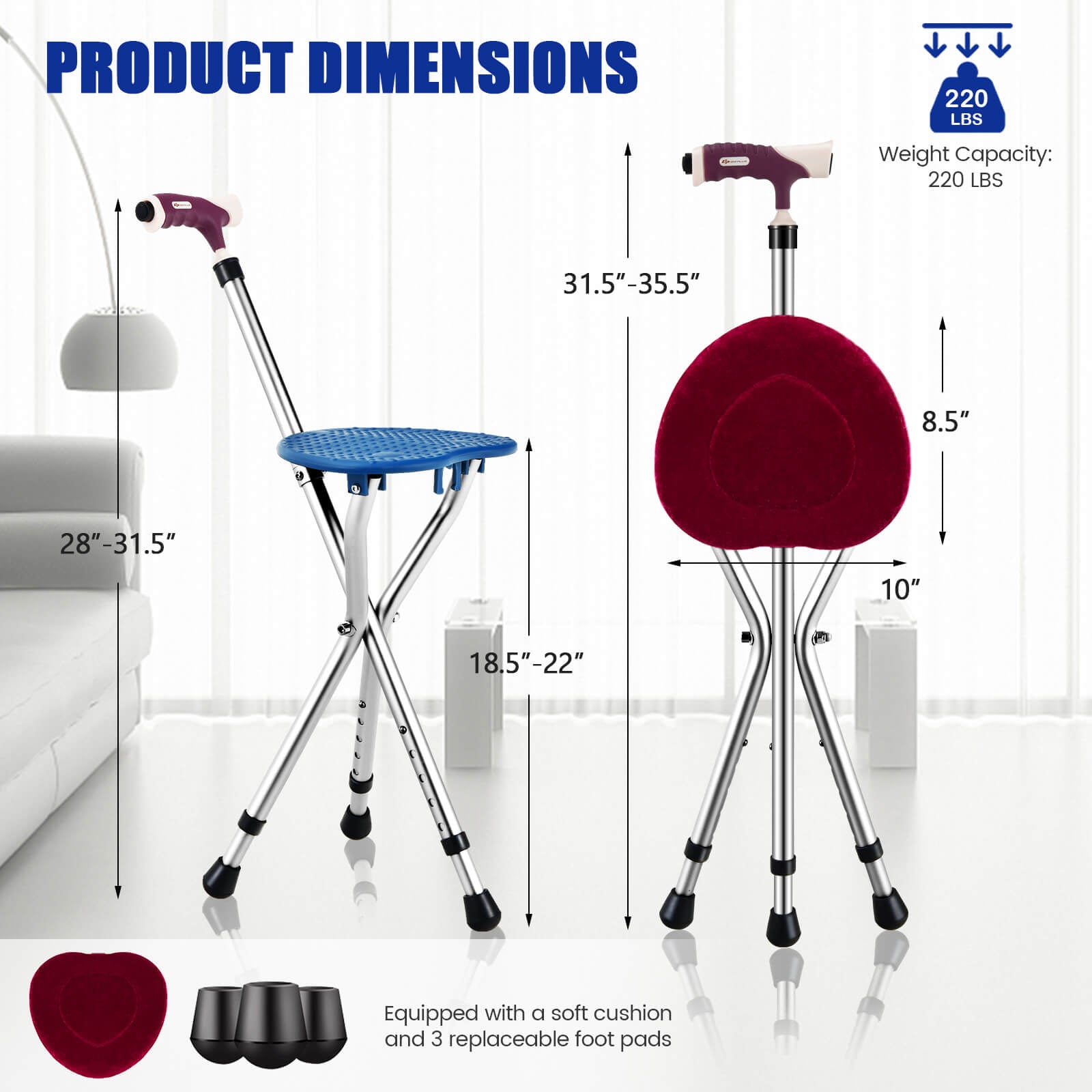 Lightweight Adjustable Folding Cane Seat, Silver Walkers & Rollators at Gallery Canada