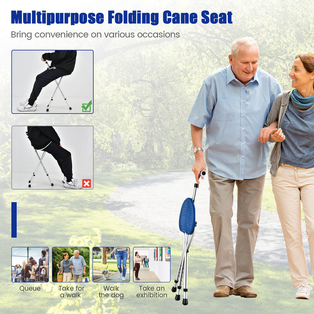 Lightweight Adjustable Folding Cane Seat, Silver Walkers & Rollators at Gallery Canada