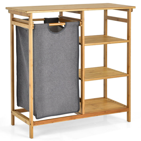 Bamboo Laundry Hamper, Removable Sliding Bag, 3-Tier Shelves, Natural Floor Cabinets Natural at Gallery Canada