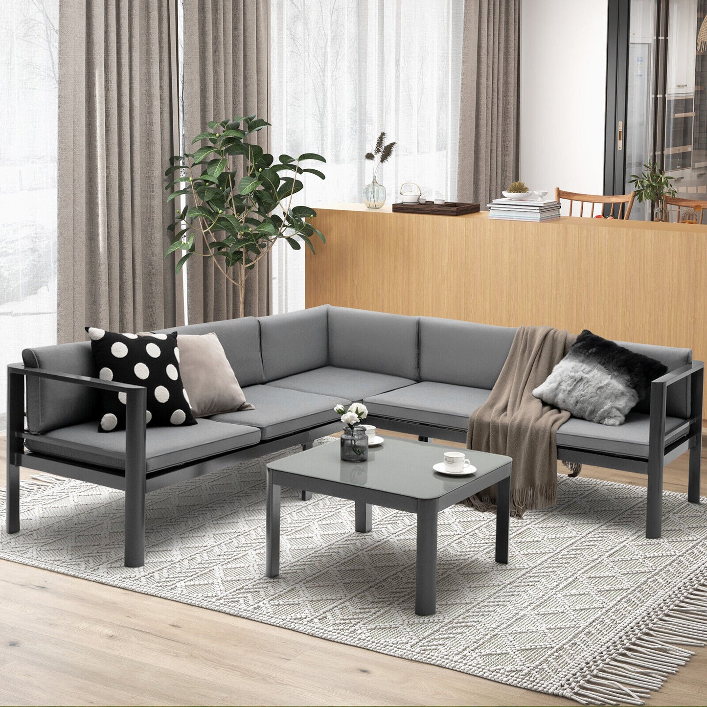 3-Piece Aluminum Patio Set, 6-Level Adjustable Backrest, Gray Outdoor Sectionals at Gallery Canada