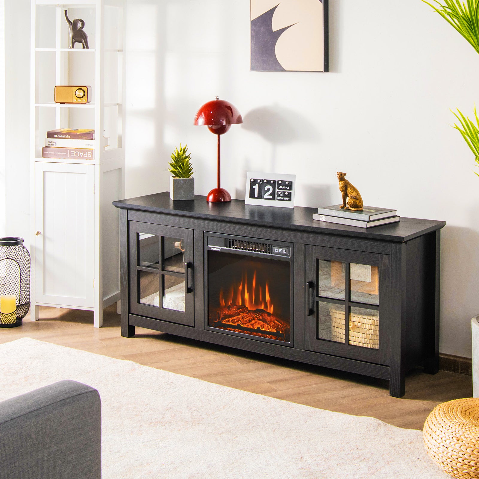 58 Inch Fireplace TV Stand, Remote, Fits 65 Inch TV, Black Entertainment Centers & TV Stands at Gallery Canada