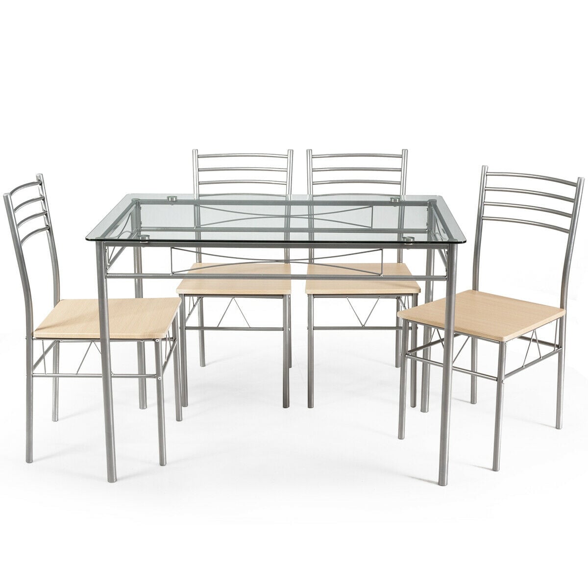 5 Piece Dining Set, Glass Table And 4 Chairs, Natural Dining Room Sets at Gallery Canada