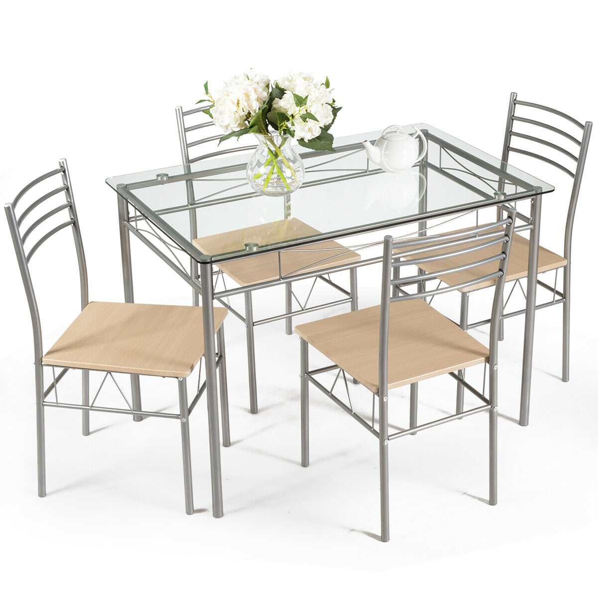 5 Piece Dining Set, Glass Table And 4 Chairs, Natural Dining Room Sets at Gallery Canada