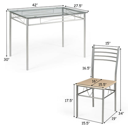 5 Piece Dining Set, Glass Table And 4 Chairs, Natural Dining Room Sets at Gallery Canada