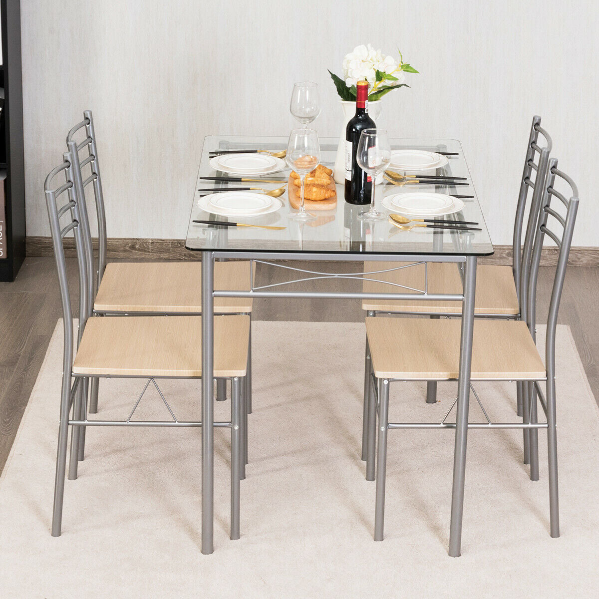 5 Piece Dining Set, Glass Table And 4 Chairs, Natural Dining Room Sets at Gallery Canada