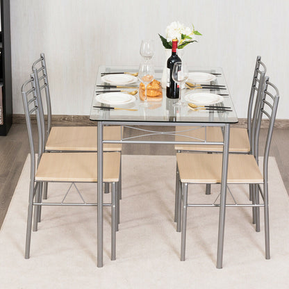5 Piece Dining Set, Glass Table And 4 Chairs, Natural Dining Room Sets at Gallery Canada