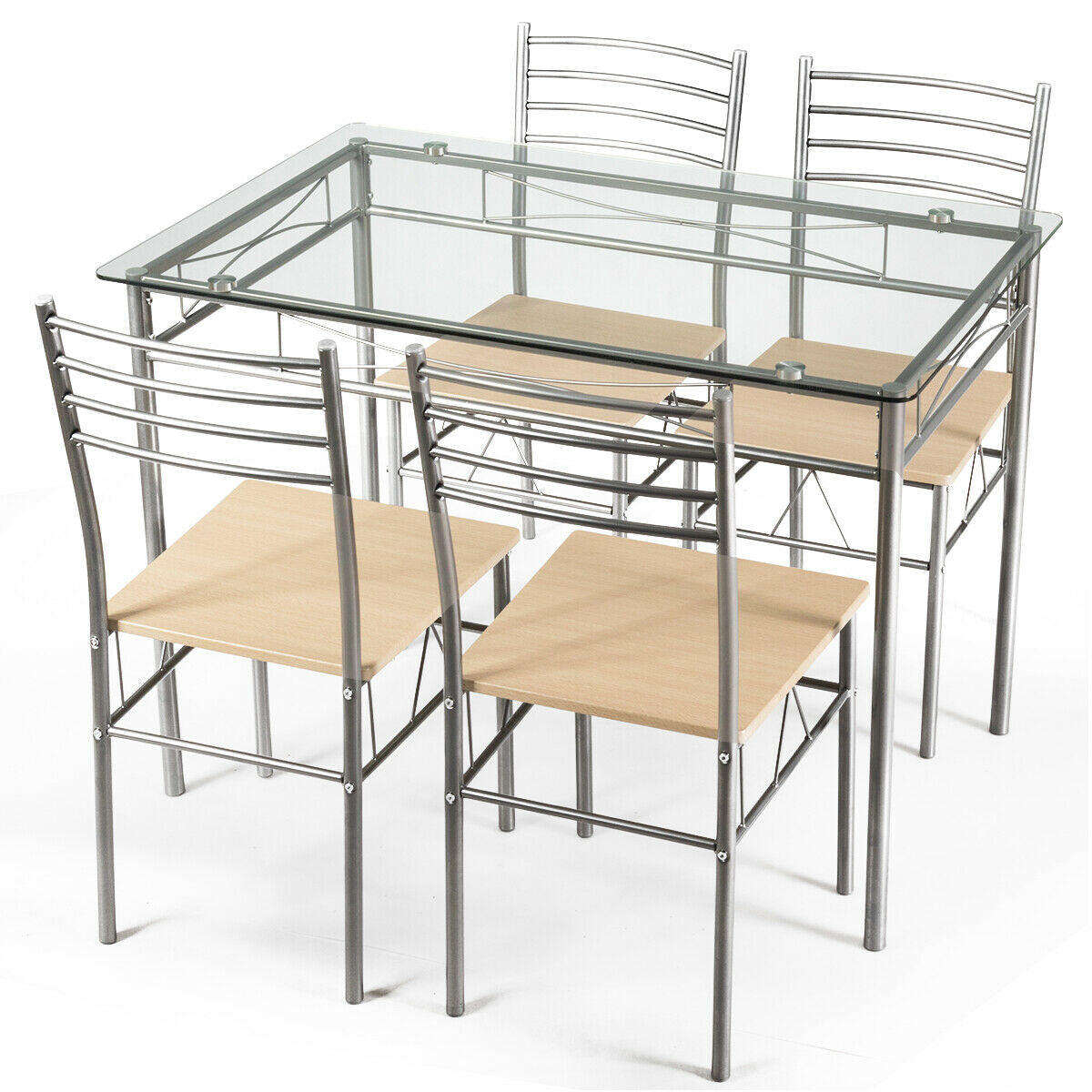 5 Piece Dining Set, Glass Table And 4 Chairs, Natural Dining Room Sets at Gallery Canada