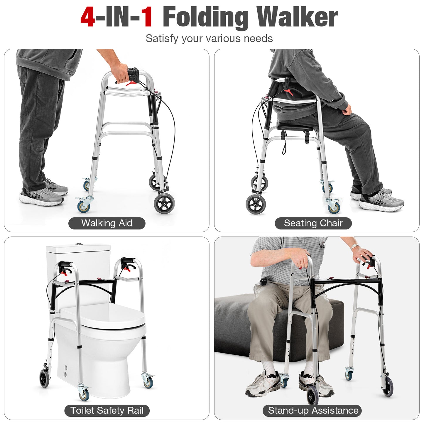 Height Adjustable Aluminum Walker, Rolling Wheels, Brakes, Silver Walkers & Rollators at Gallery Canada