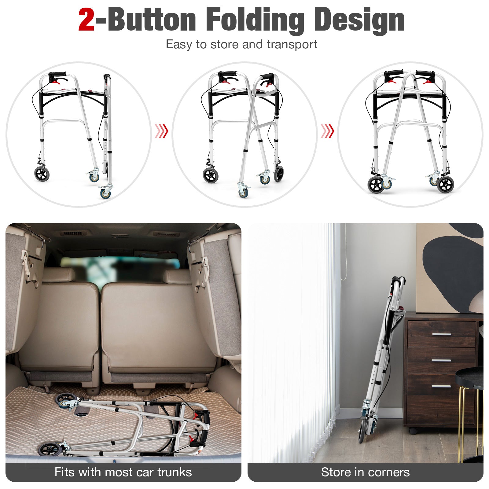 Height Adjustable Aluminum Walker, Rolling Wheels, Brakes, Silver Walkers & Rollators at Gallery Canada