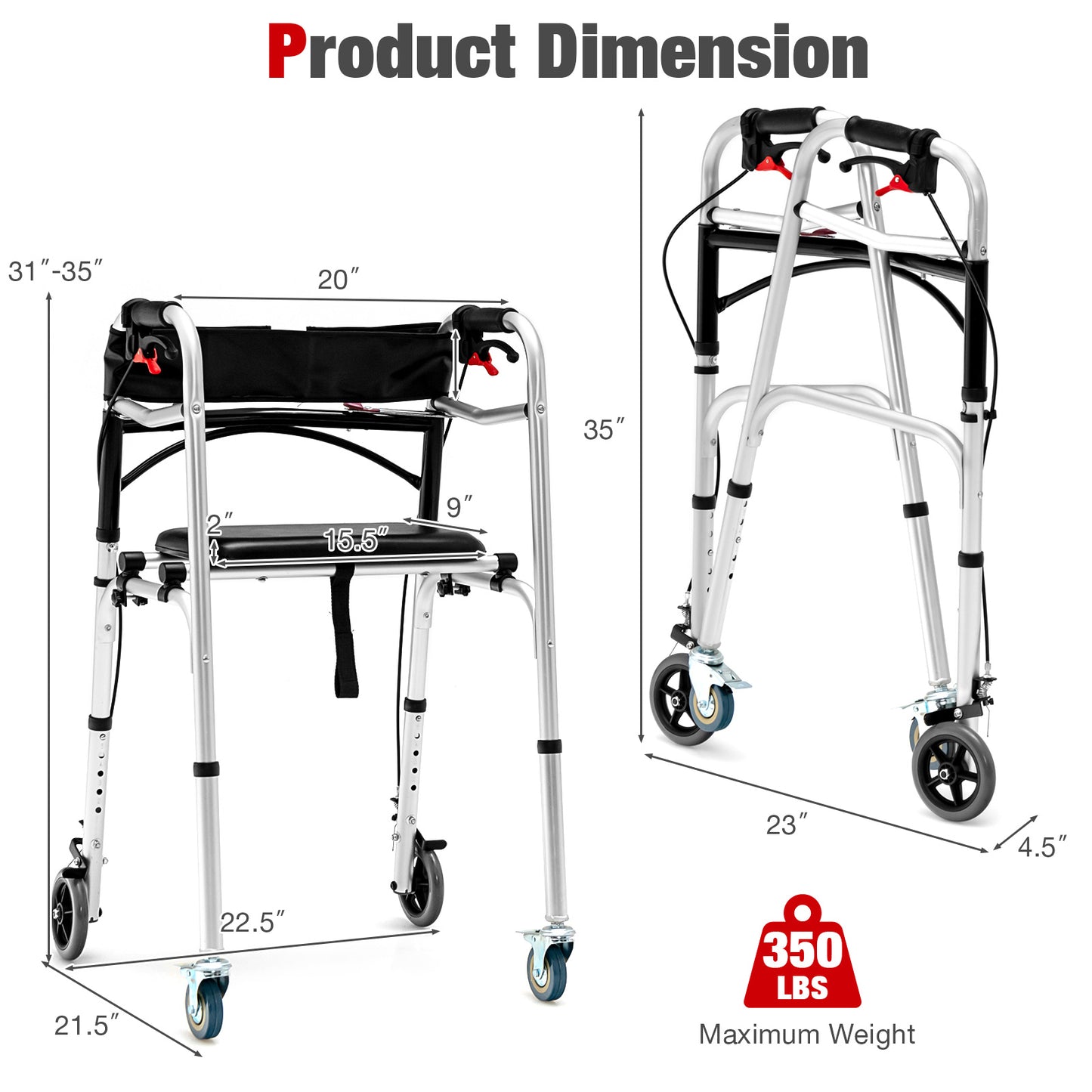 Height Adjustable Aluminum Walker, Rolling Wheels, Brakes, Silver Walkers & Rollators at Gallery Canada