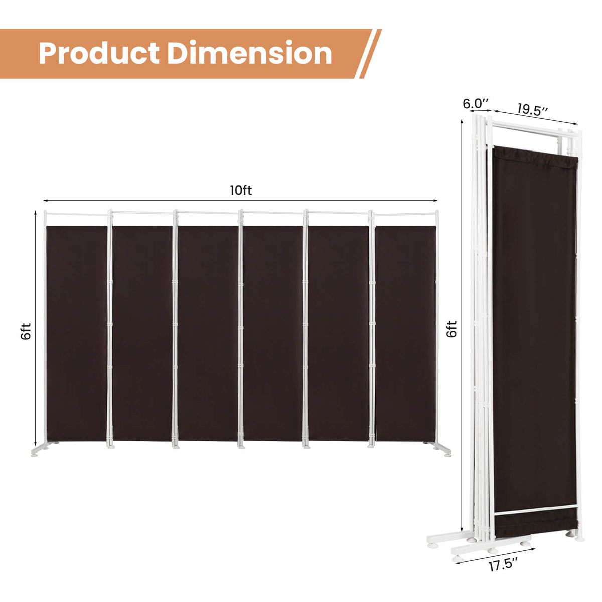 6-Panel Folding Privacy Screen, Brown Room Dividers at Gallery Canada