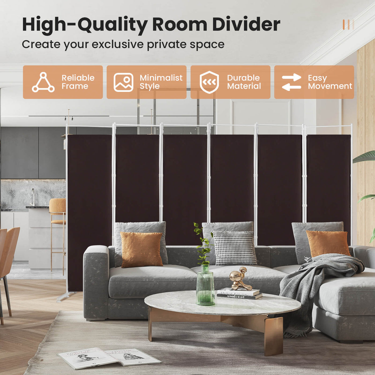 6-Panel Folding Privacy Screen, Brown Room Dividers at Gallery Canada