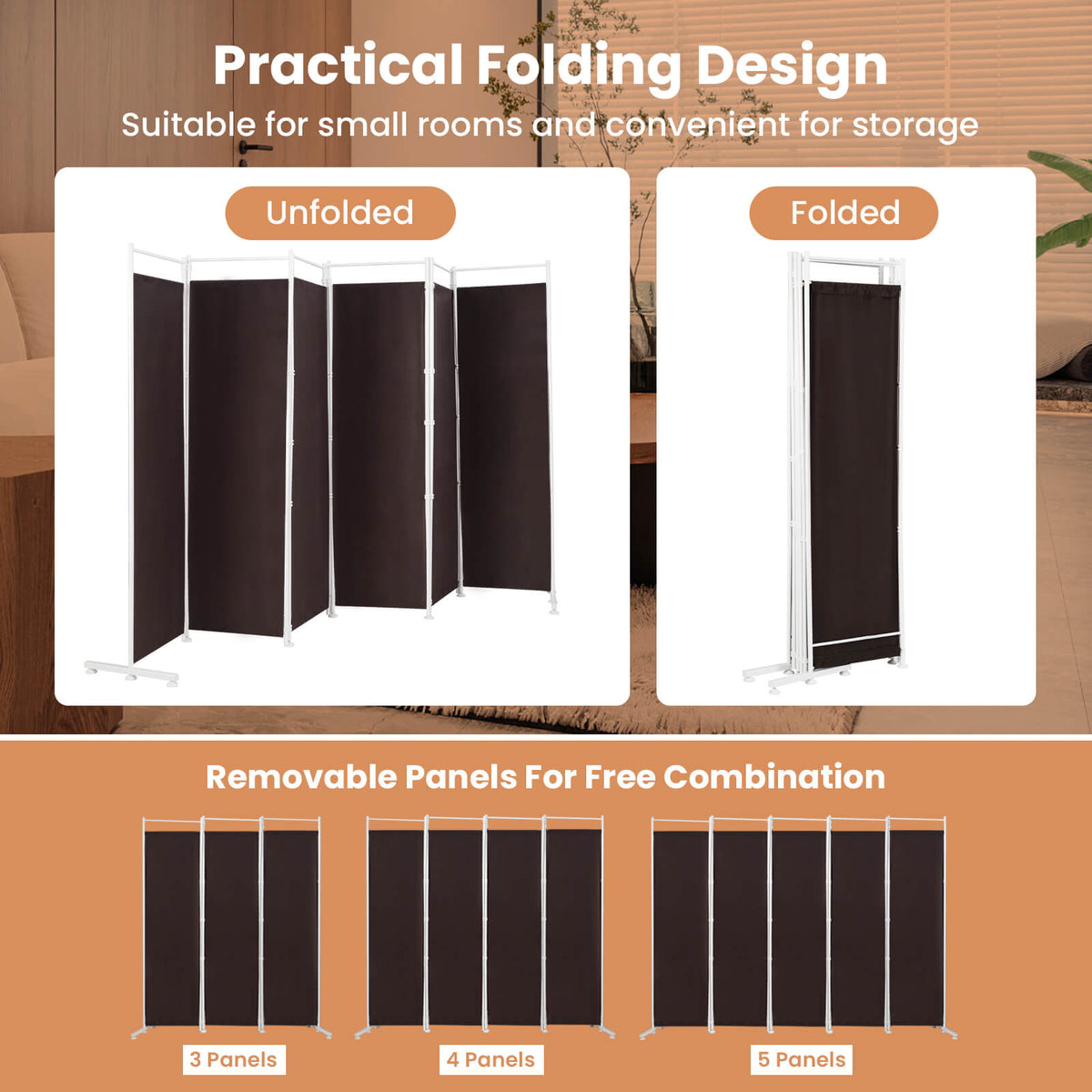 6-Panel Folding Privacy Screen, Brown Room Dividers at Gallery Canada