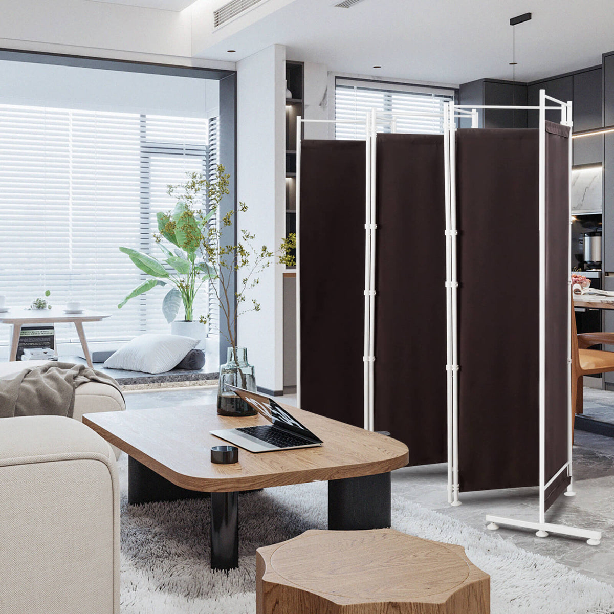 6-Panel Folding Privacy Screen, Brown Room Dividers at Gallery Canada