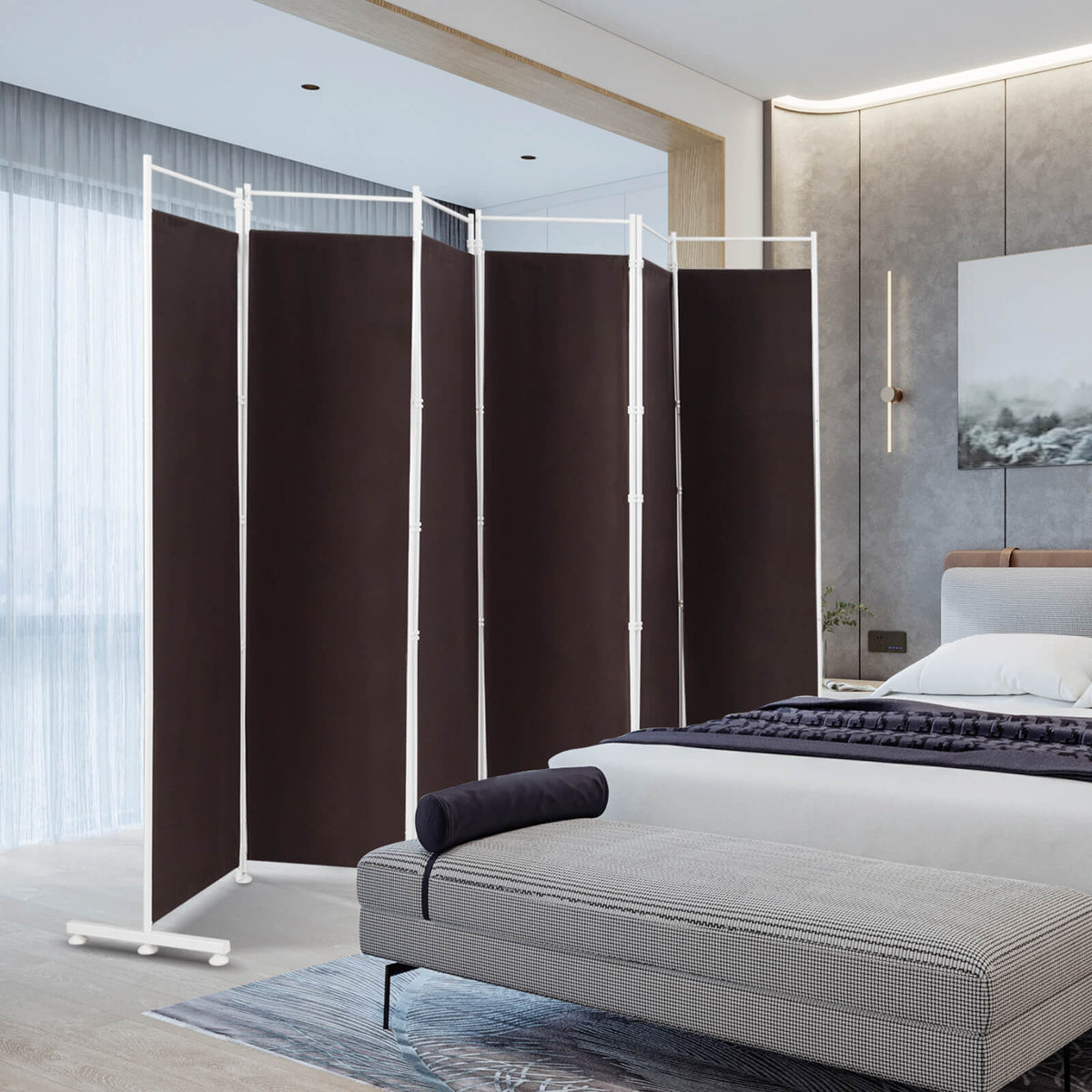 6-Panel Folding Privacy Screen, Brown Room Dividers at Gallery Canada
