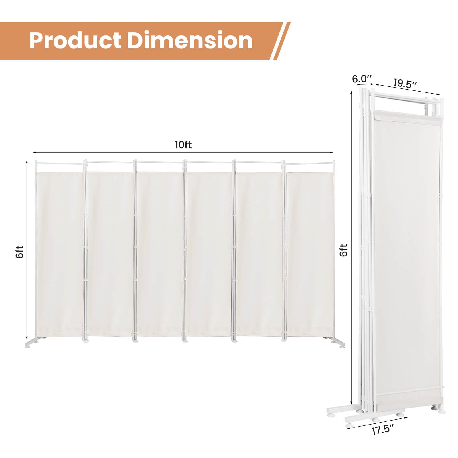 6-Panel Folding Privacy Screen, White Room Dividers at Gallery Canada
