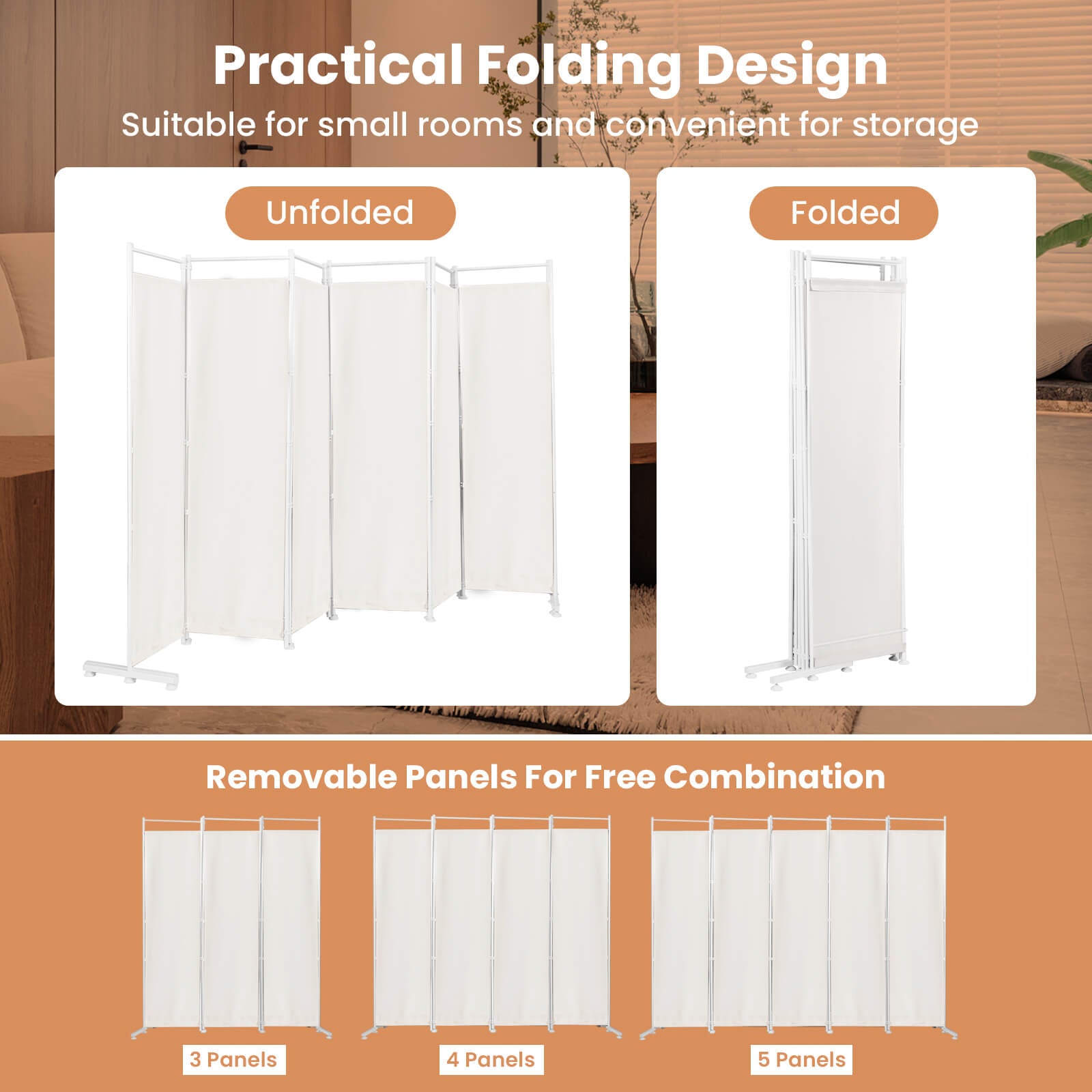 6-Panel Folding Privacy Screen, White Room Dividers at Gallery Canada