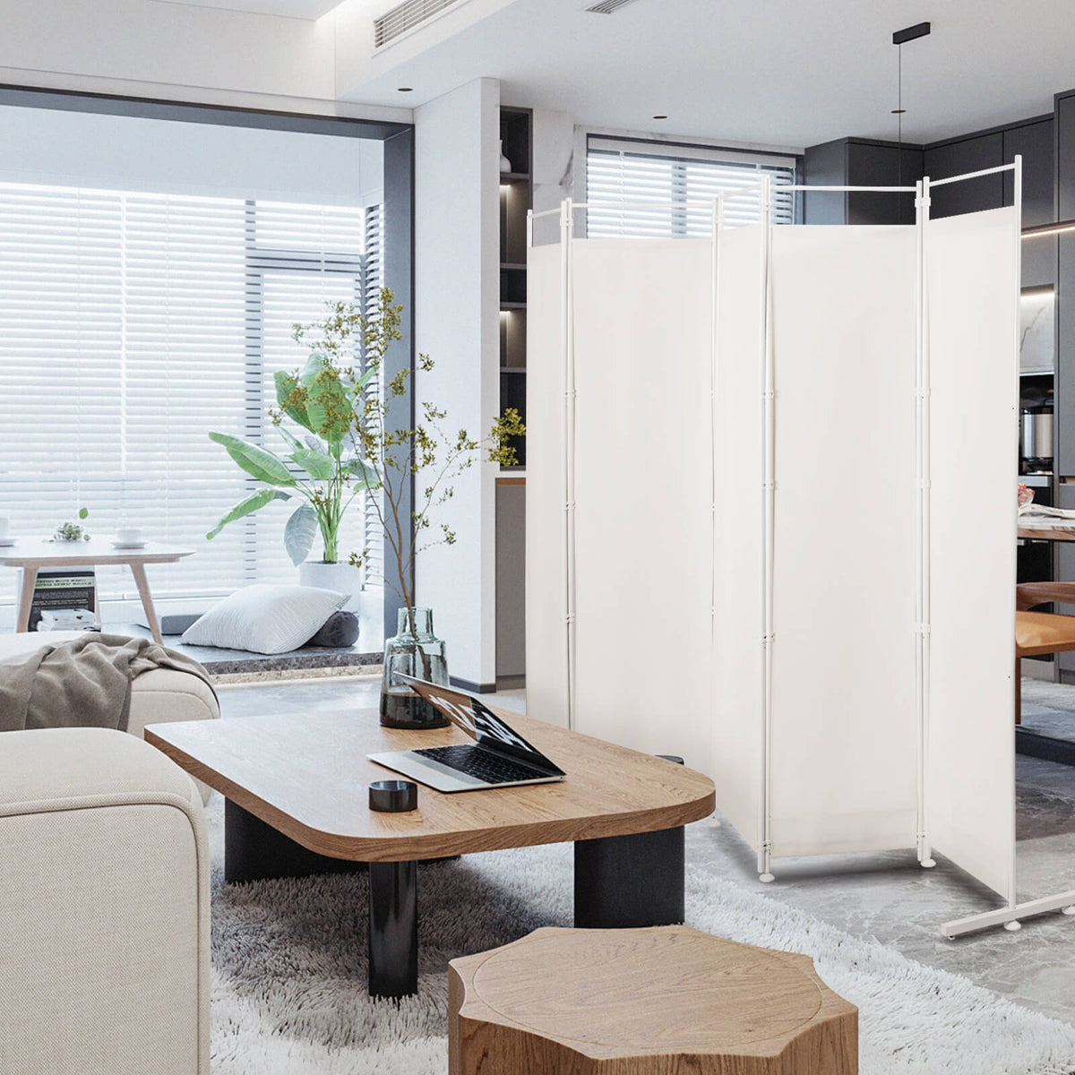 6-Panel Folding Privacy Screen, White Room Dividers at Gallery Canada