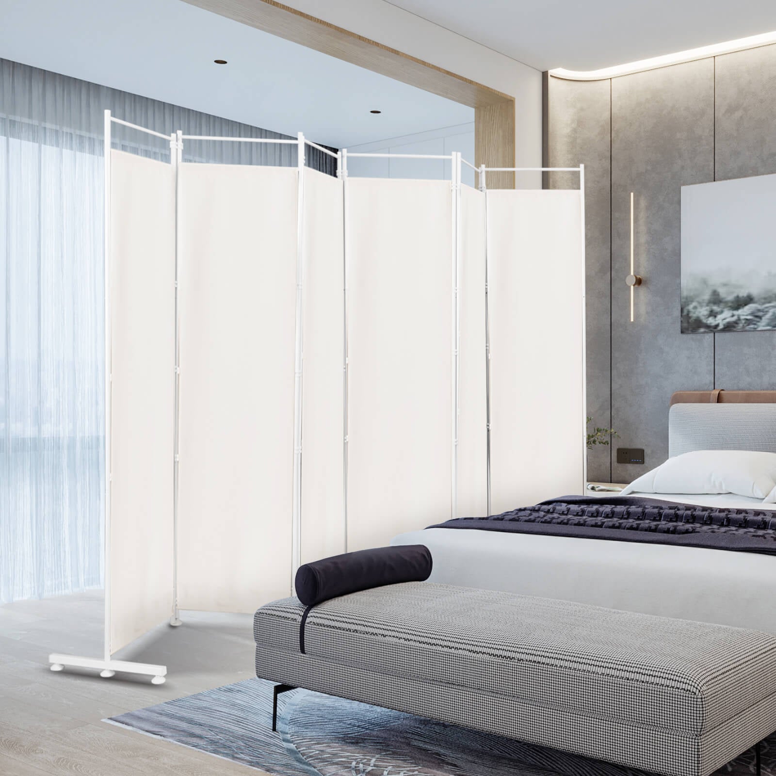 6-Panel Folding Privacy Screen, White Room Dividers at Gallery Canada