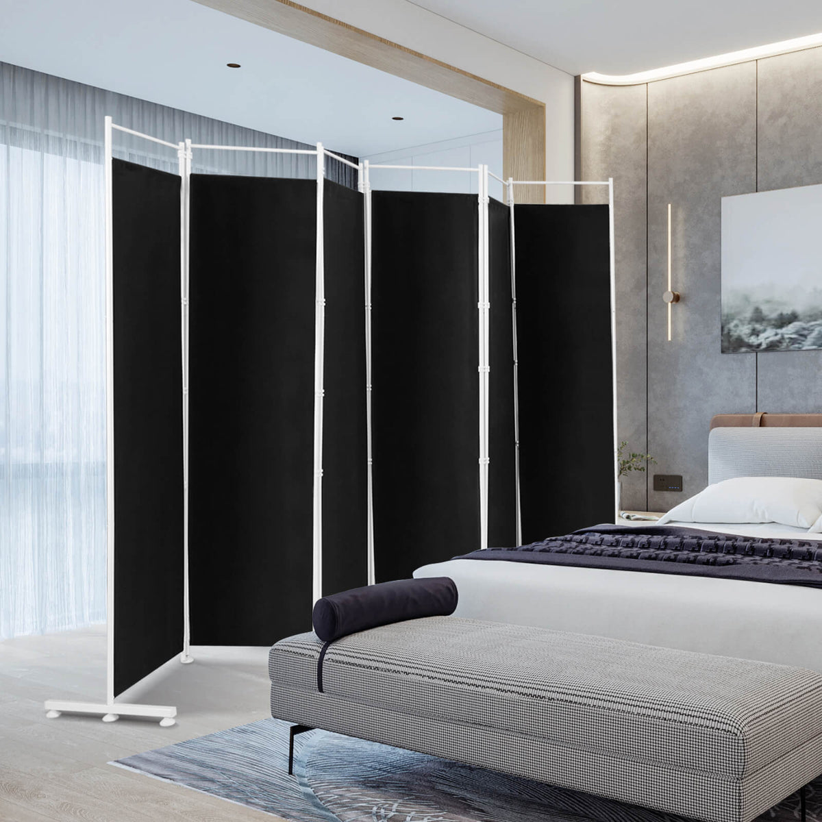 6-Panel Folding Privacy Screen, Black Room Dividers at Gallery Canada