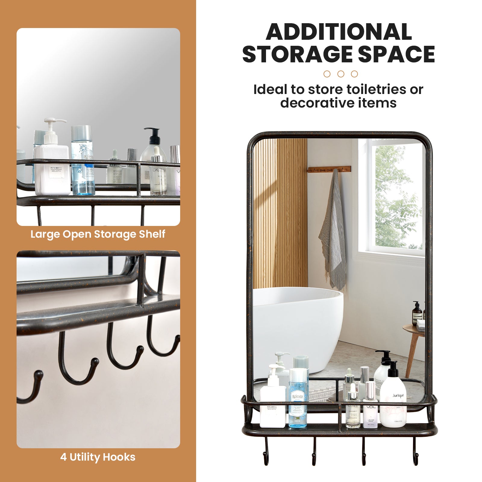 Wall Mirror With Shelf, Metal Frame, Black Wall Mirrors at Gallery Canada