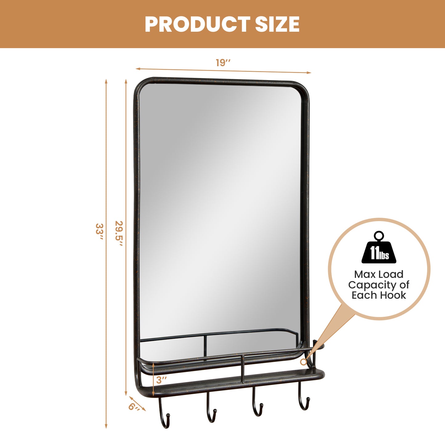 Wall Mirror With Shelf, Metal Frame, Black Wall Mirrors at Gallery Canada