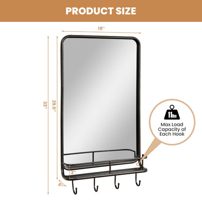 Wall Mirror With Shelf, Metal Frame, Black Wall Mirrors at Gallery Canada