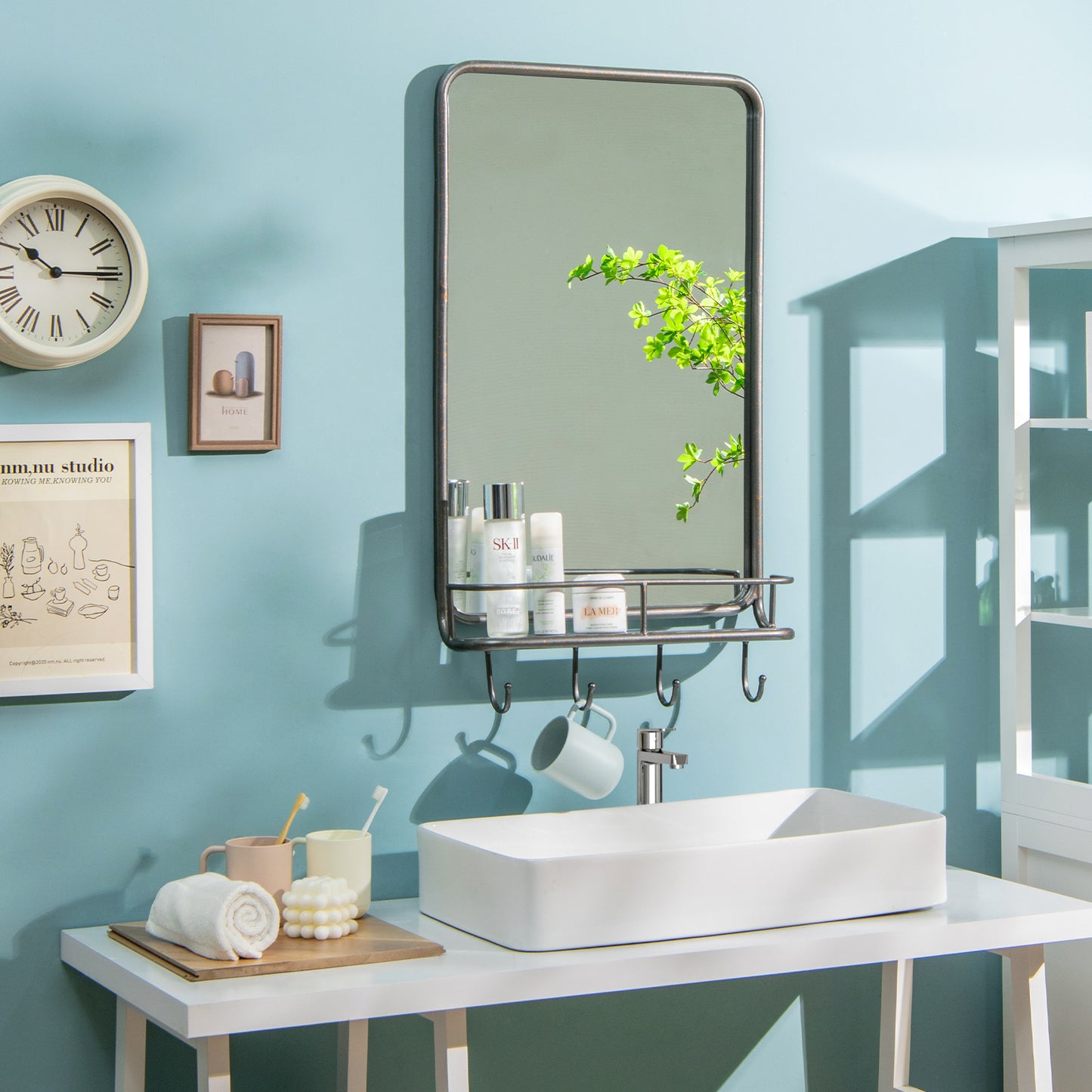 Wall Mirror With Shelf, Metal Frame, Black Wall Mirrors at Gallery Canada