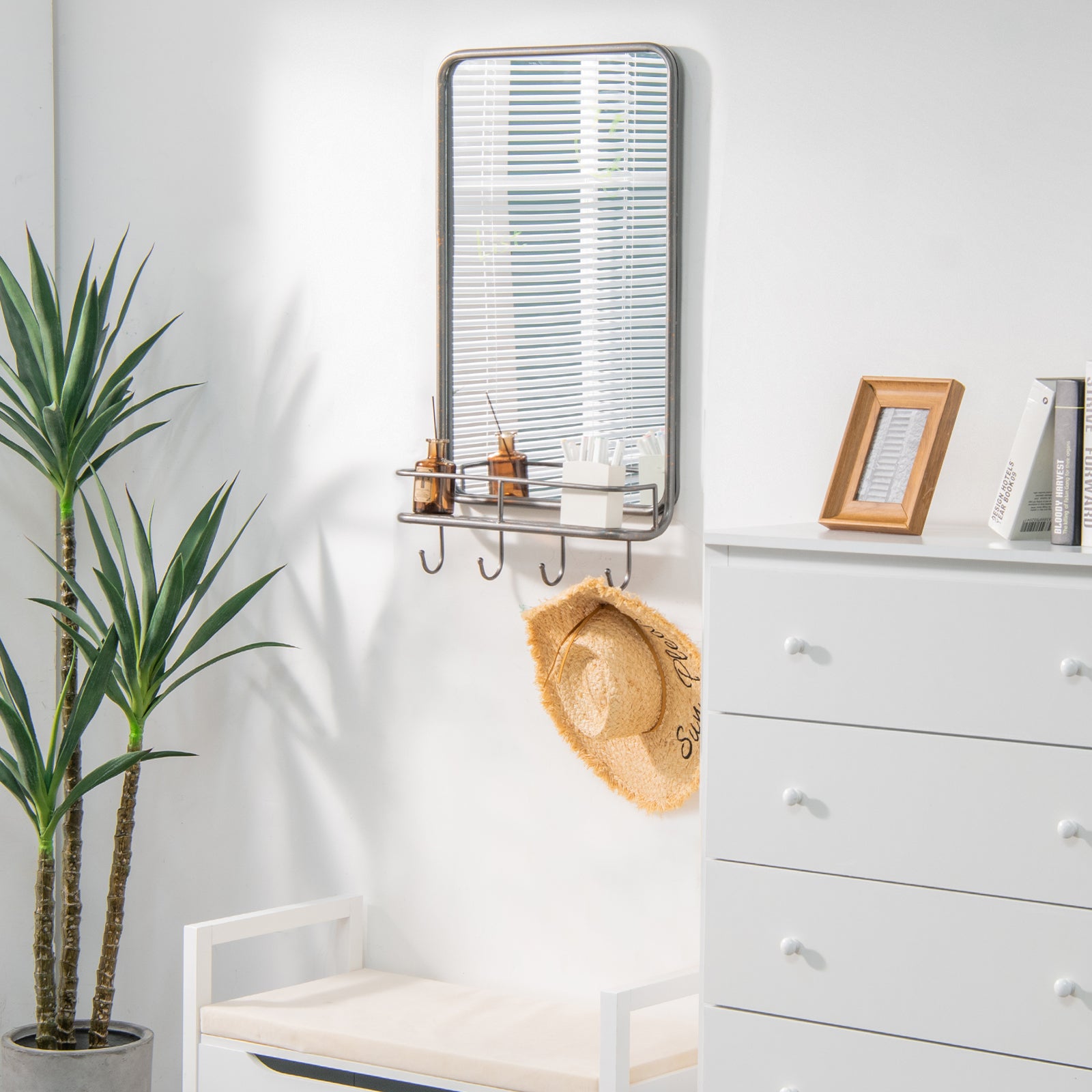 Wall Mirror With Shelf, Metal Frame, Black Wall Mirrors at Gallery Canada
